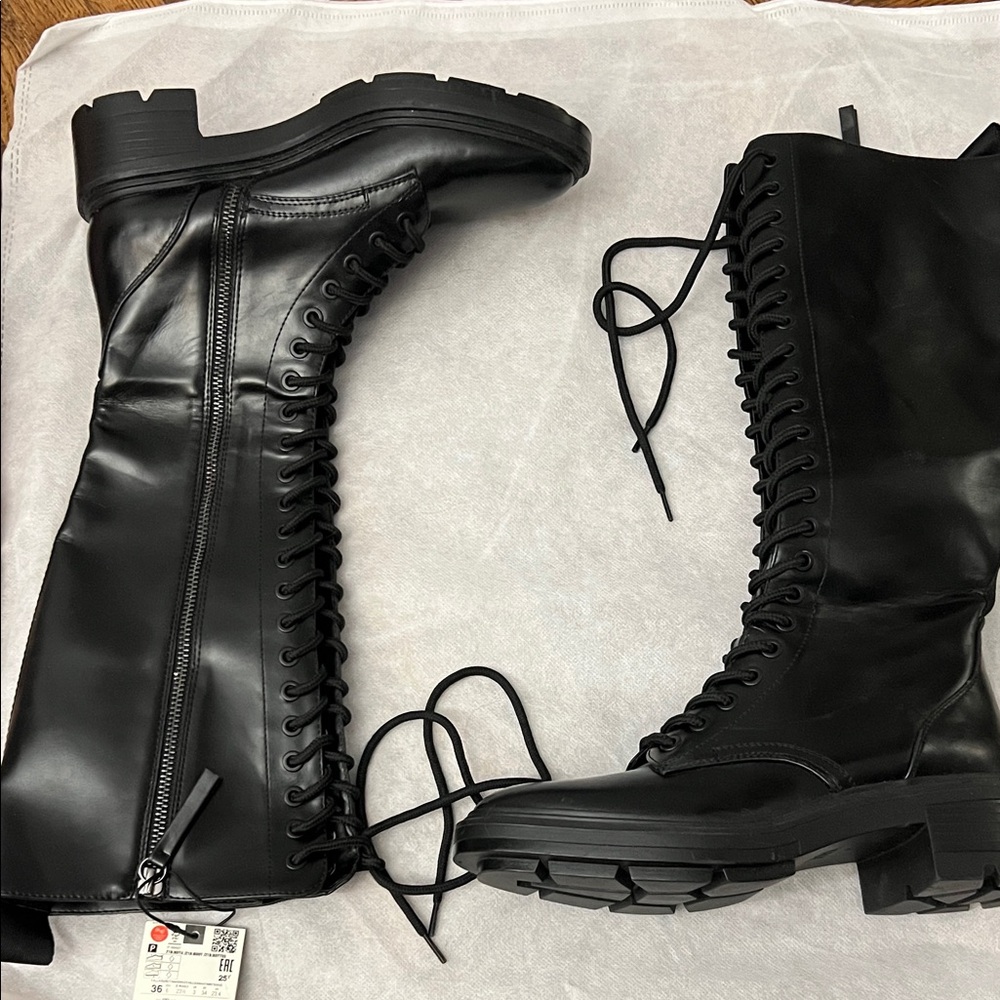 Zara Black Lace Up Boots